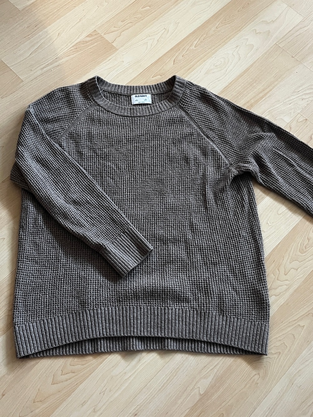 Old Navy Taupe Waffle Knit Crewneck Sweater